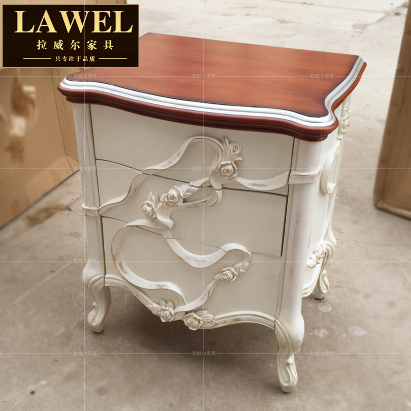 派诺lacasa家具欧美式实木古典高端白色床头柜储物柜家具厂家包邮