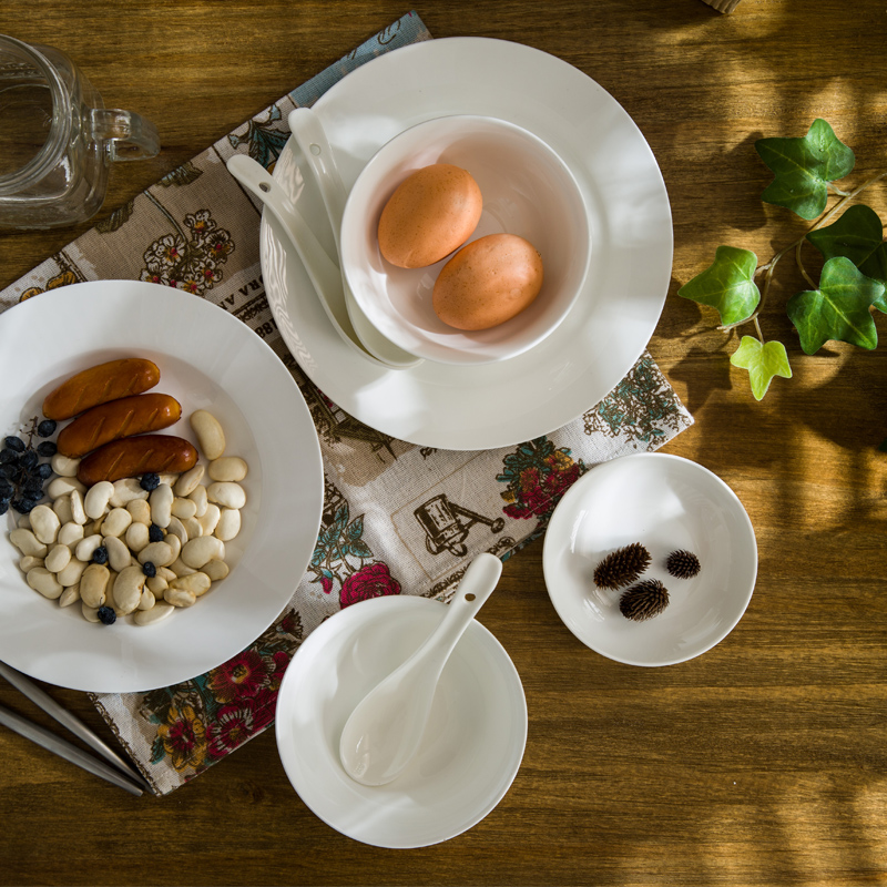 骨瓷菜盘饭盘品平盘汤盘深盘创意陶瓷圆形盘子纯白色餐具水果碟子