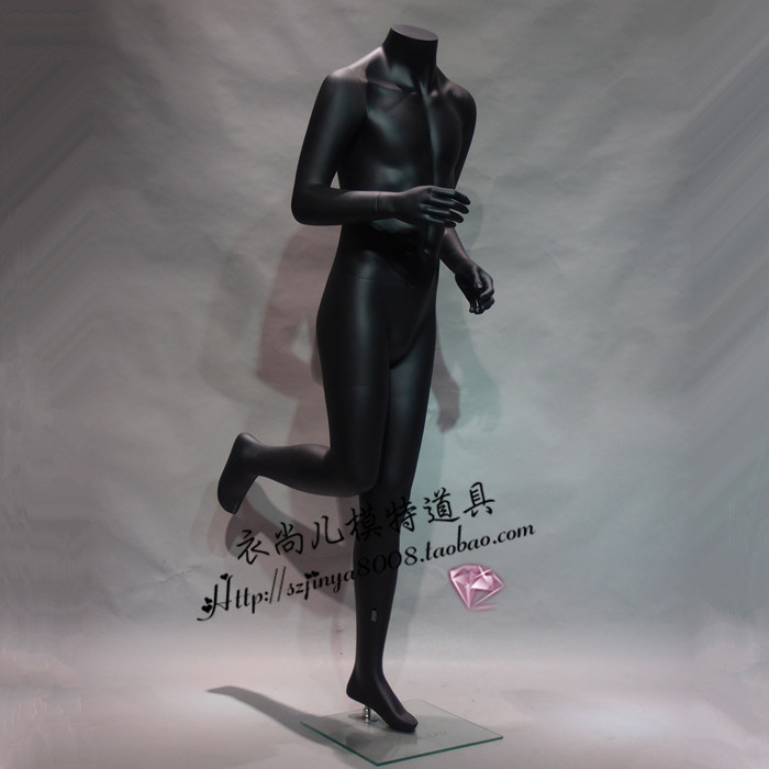 无头男全身模特人体玻璃钢橱窗模特跑步运动装服装展示哑光黑模特