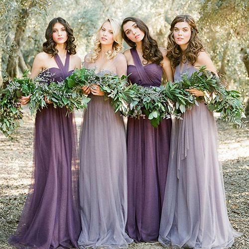 紫色绑带长款新娘伴娘团晚宴宴会年会主持人车展服装2015春季新款