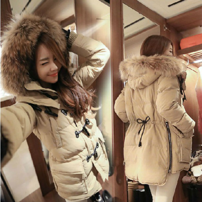2015冬季新款女装修身时尚大码中长款羽绒服韩版连帽大毛领外套女