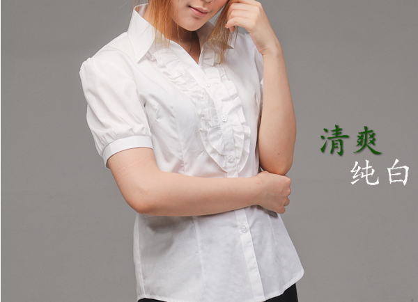 全国包邮韩版棉白色女衬衫短袖夏装半袖工作服正装衬衣职业女装