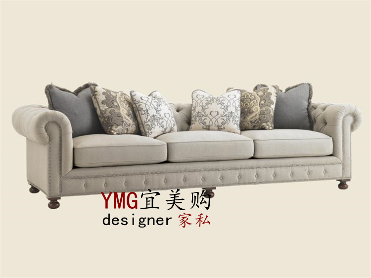 北欧现代美式沙发实木客厅家具亚麻布艺沙发单/双人/三人沙发