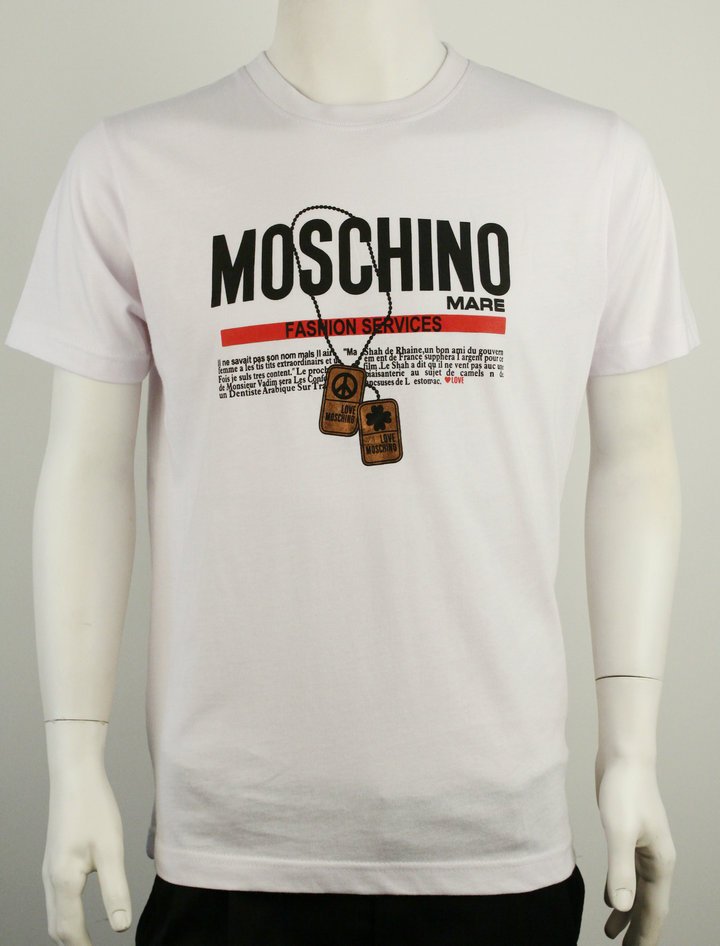 2015夏装男款休闲MOSCHINO字母图案白色圆领短袖T恤