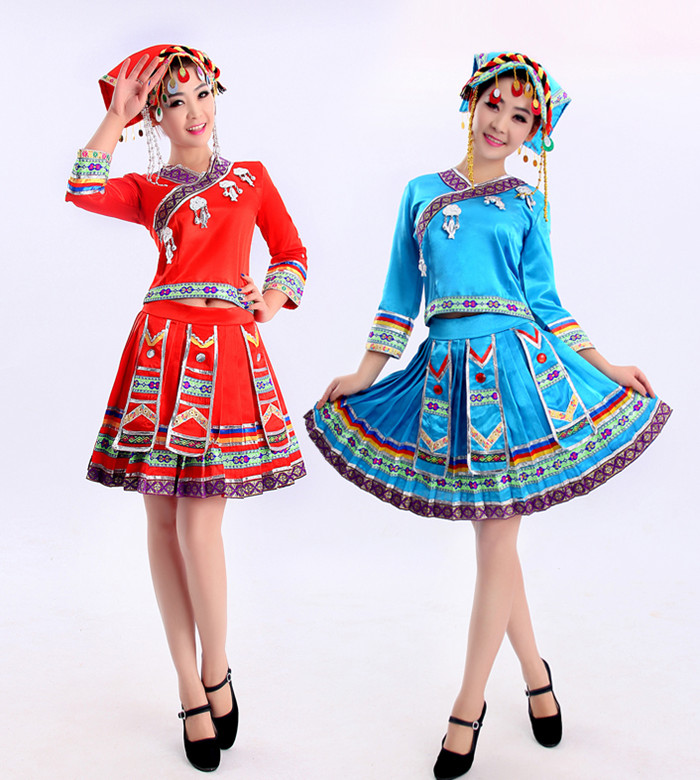苗族少数民族服装女土家族民族舞蹈装壮族瑶族侗族演出服2015新款