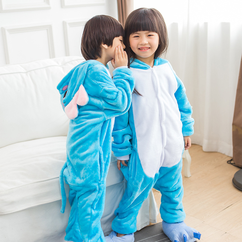 秋冬季法兰绒加厚可爱亲子大象卡通动物连体睡衣儿童款如厕版