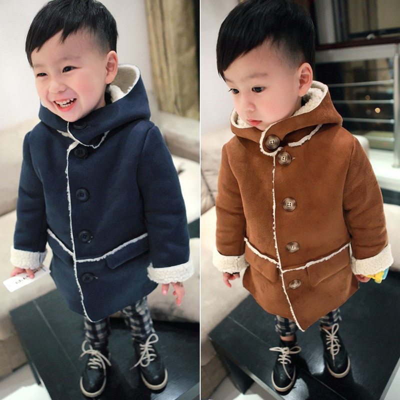 2015新款童装韩版秋冬装男童麂皮绒中长款外套中小童加厚儿童大衣
