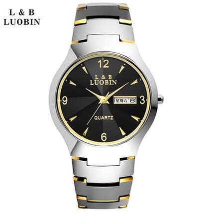 新款罗宾钨钢手表 双日历时尚商务男表 男士石英防水腕表手表