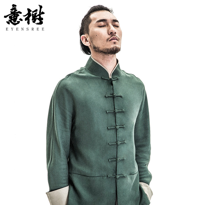 意树民族风秋季男士外套中式复古居士服中国风男装修身青年唐装男