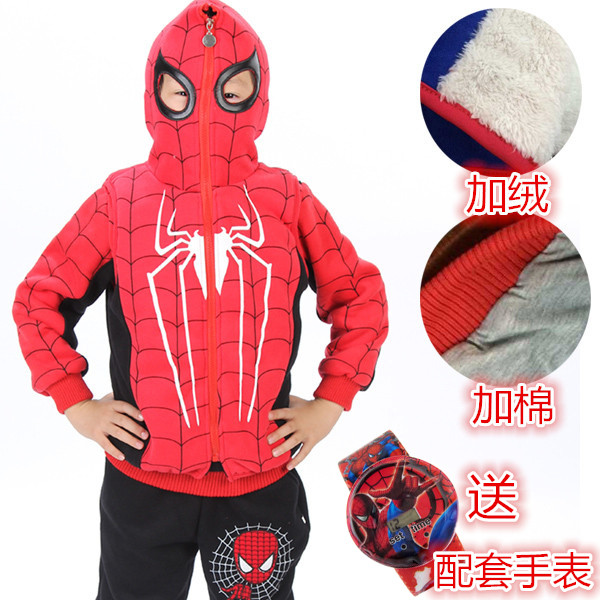 男童冬装套装2015新款蜘蛛侠童装加厚加绒儿童卫衣三件套运动衣服