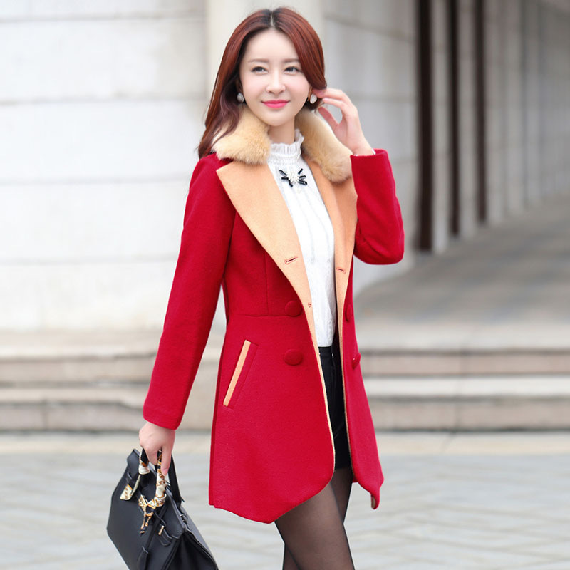 中长款单排扣2015秋冬季新品韩版女士修身时尚毛呢外套