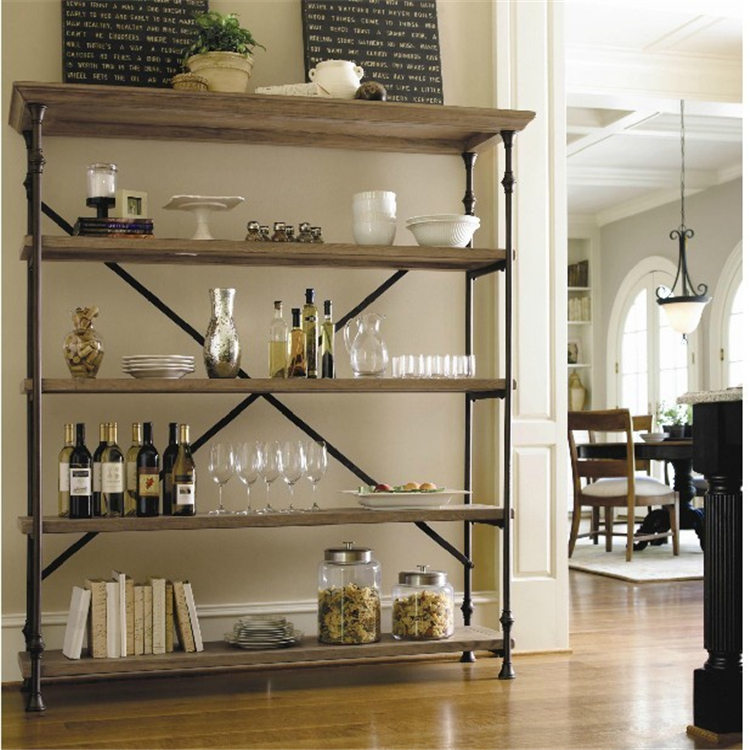 包邮美式复古铁艺实木落地式置物架展示架陈列架层架书架厨房隔板