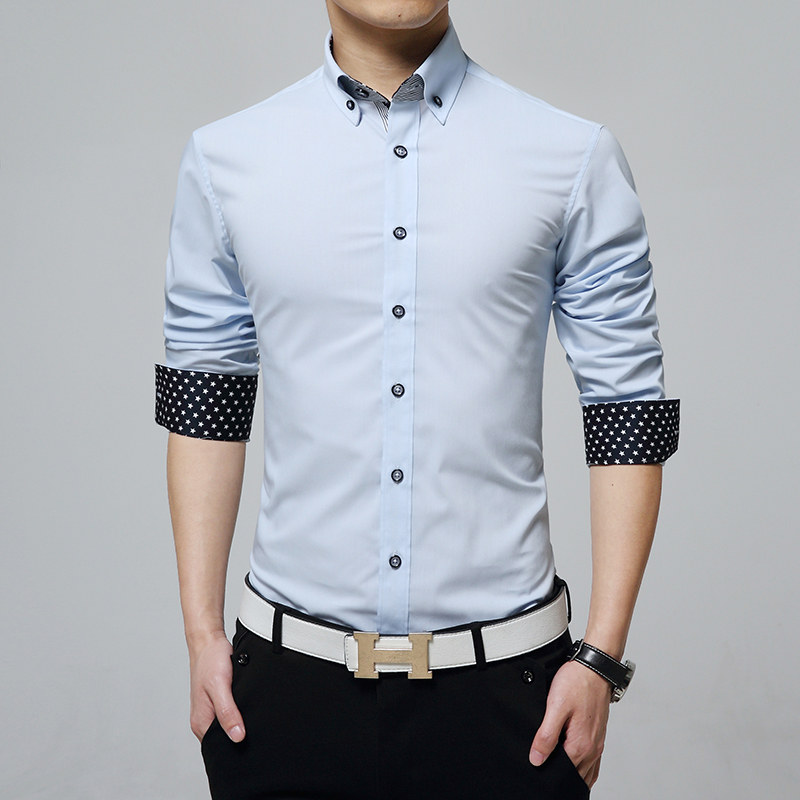 春季白色商务男士长袖衬衫韩版修身职业正装寸衫免烫纯色工装衬衣