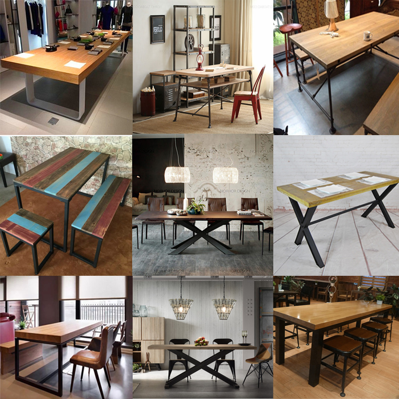 美式铁艺实木北欧餐桌椅组合 小户型餐桌 复古长方形咖啡厅方桌子