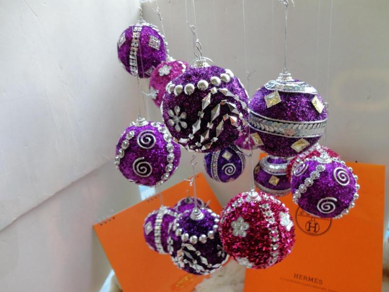 商场家居节日圣诞装饰品紫色毛茸茸 珠球挂件圣诞树装饰橱窗酒店