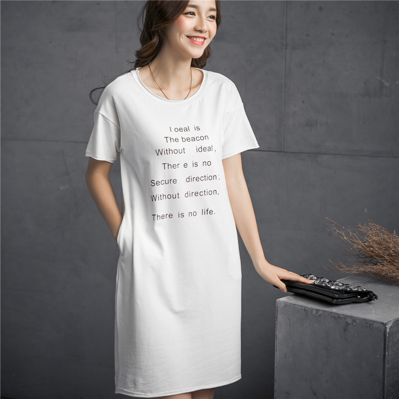 歌仕丽莎2015新春夏韩版宽松女士短袖中长款t恤圆领体恤衫连衣裙