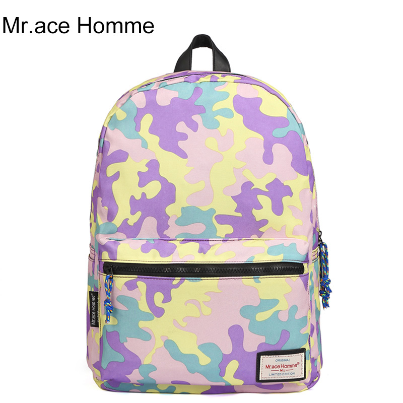 Mr.ace Homme新品女包韩版迷彩双肩包潮学生书包男电脑旅行背包
