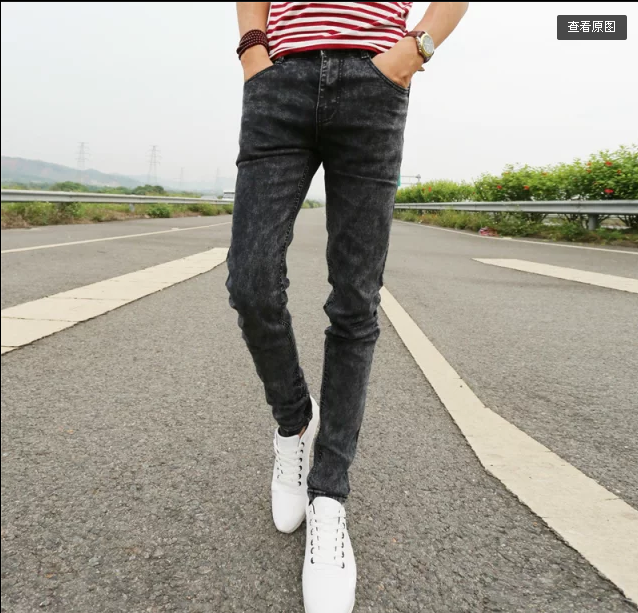 包邮2015春夏韩版男士修身乌灰牛仔直筒复古铅笔显瘦小直脚长裤子