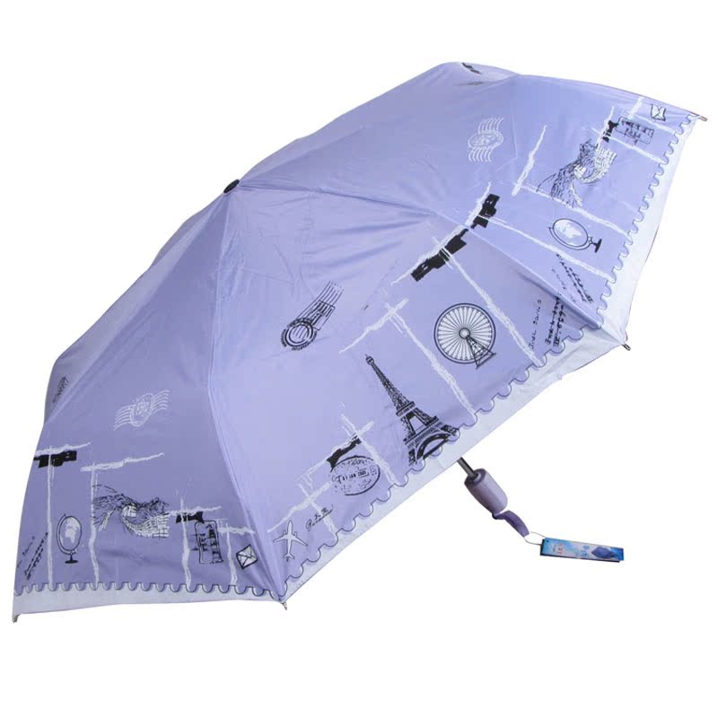 天堂伞 三折超轻防紫外线 印花黑胶自开自合晴雨伞33065E时光流淌