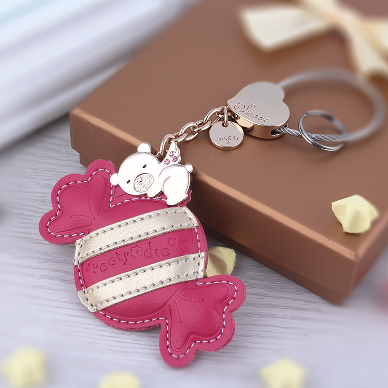 钥匙扣 糖果小熊钥匙圈 女生包包挂件 韩国卡通皮革汽车钥匙挂件