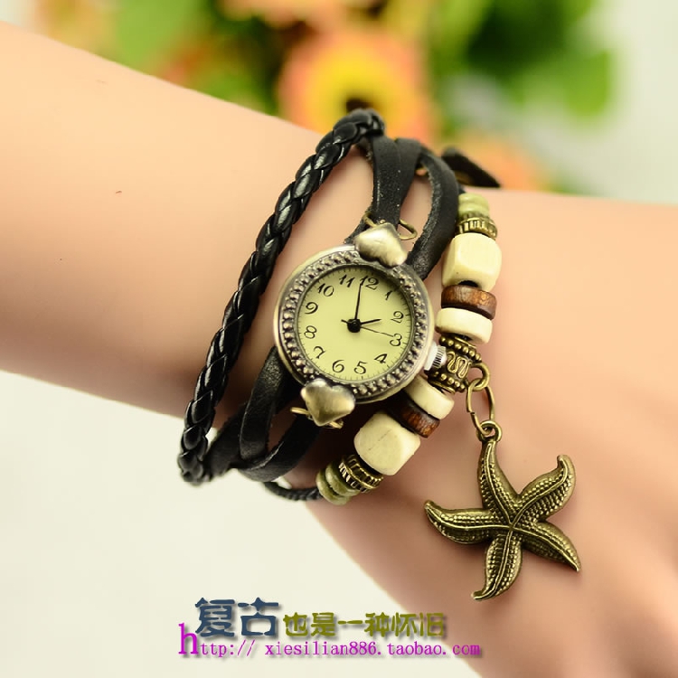 海星女士手表正品韩国时尚手链表女表学生表真皮手镯表包邮复古表