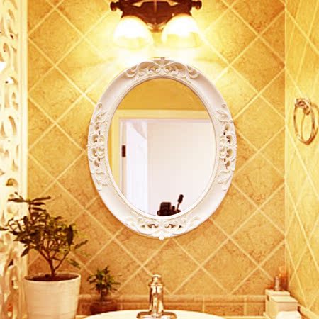 包邮欧式浴室镜椭圆装饰壁挂镜 美式卫浴卫生间镜子洗手间梳妆镜