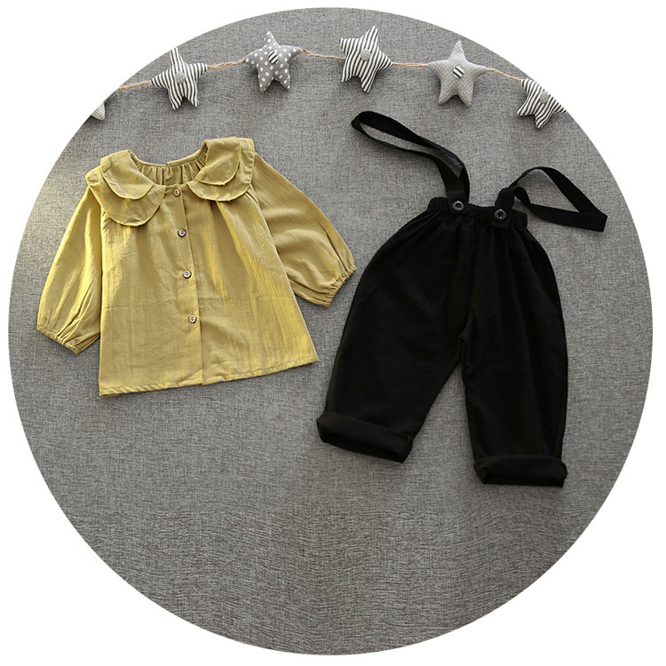 童装一件代发 2016新款女童荷叶领娃娃裙衫 可配黑色背带裤 SY619