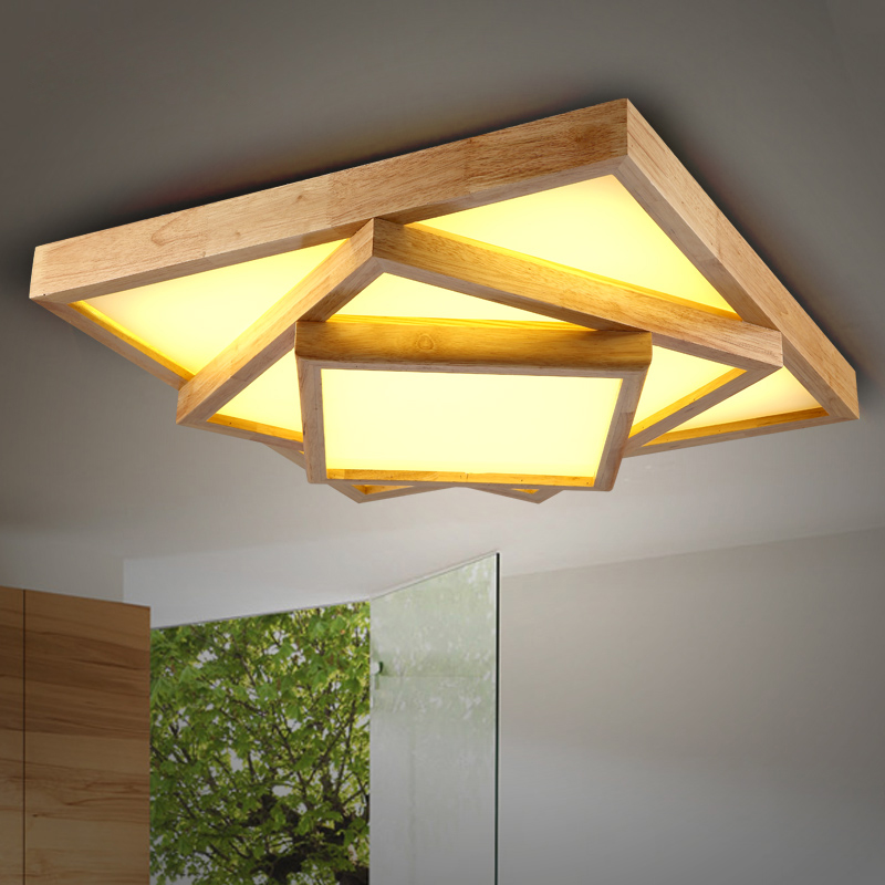 实木吸顶灯客厅灯长方形大气LED主卧室灯具现代简约无极调光变色