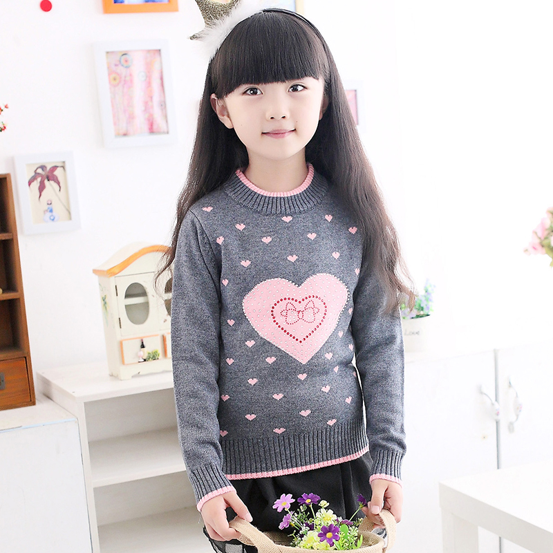 女童厚套头毛衣2015冬装新款韩版中大童可爱甜美范女童针织衫促销