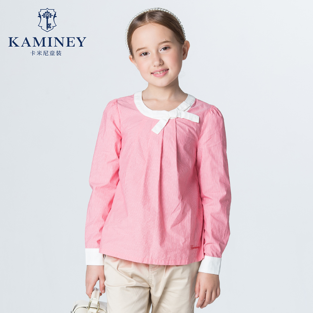 卡米尼童装2016春装新款女童圆领衬衫中大童儿童纯棉公主长袖衬衣