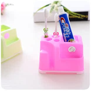创意卫浴牙刷架 塑料洗漱套装架 糖果色洗漱杯架 双层沥水牙刷座