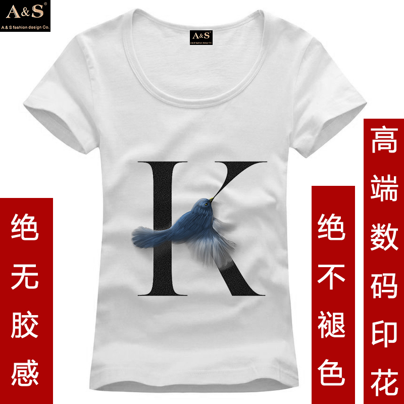 A & S 阿S原创设计2015新款女装高端数码印花修身短袖T恤字母设计