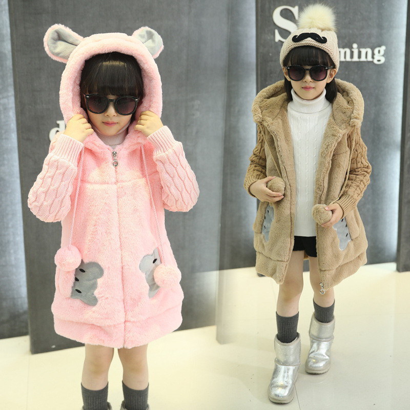 新款冬装韩版休闲女童加绒加厚女童棉衣中长款儿童外套可爱童装潮