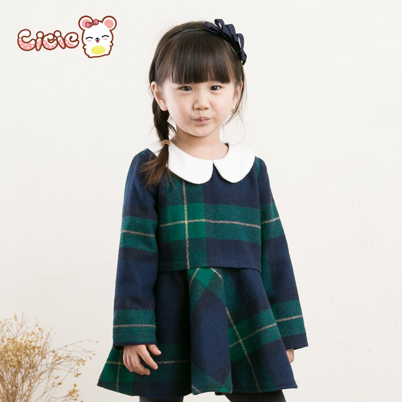 Cicie2015冬装新款韩版品牌女童装儿童裙女童装加绒连衣裙子