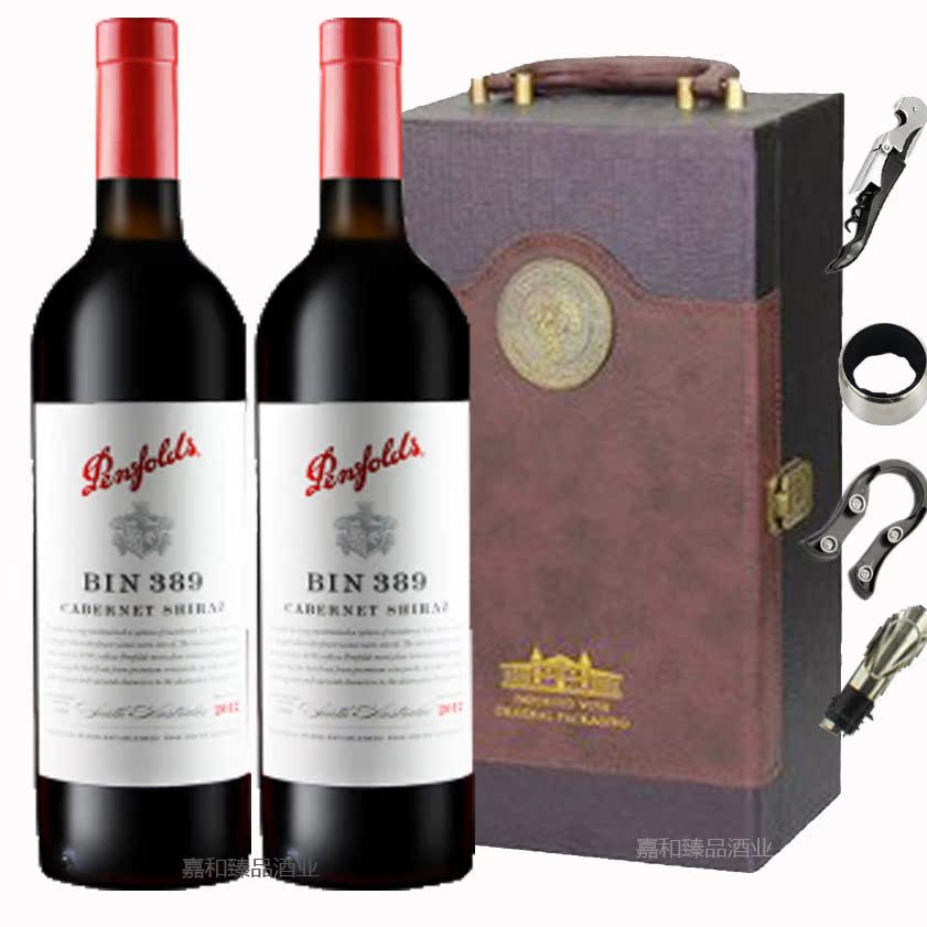 澳洲原瓶进口红酒 奔富389干红葡萄酒BIN389红酒 双支礼盒装 木塞
