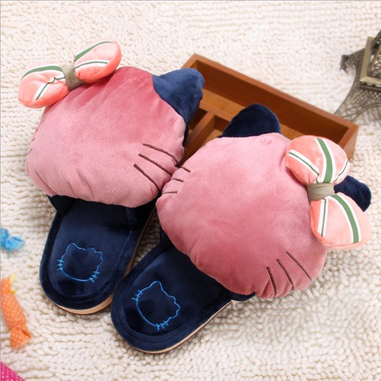 2014新款冬季高档可爱卡通动物凯蒂猫保暖居家室内棉拖鞋 包邮