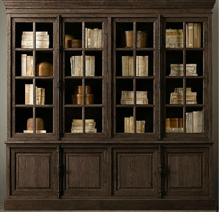 简约现代美式乡村复古做旧水曲柳储藏柜 8门大容量实木书柜置物架