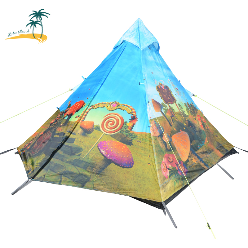棕榈滩户外装备防风防雨大空间3-4人家庭公园休闲露营印花帐篷