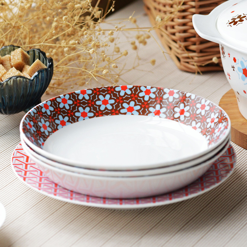 牛排盘创意韩式陶瓷菜盘沙拉盘 骨瓷碗碟深盘平盘汤盘饭盘8寸圆盘