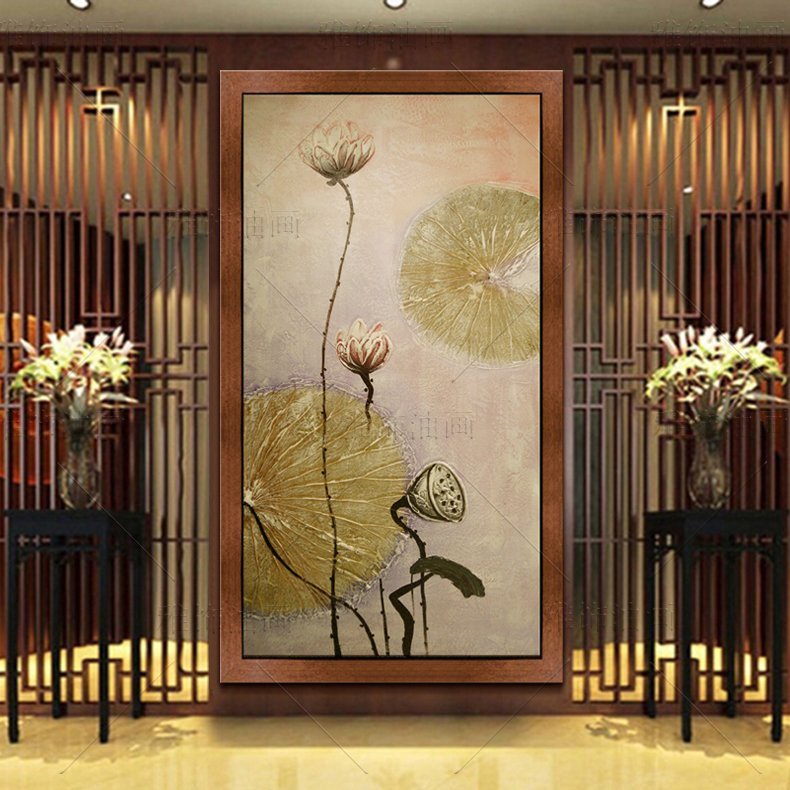 东南亚风格纯手绘抽象油画新中式玄关装饰画竖版过道壁画走廊挂画