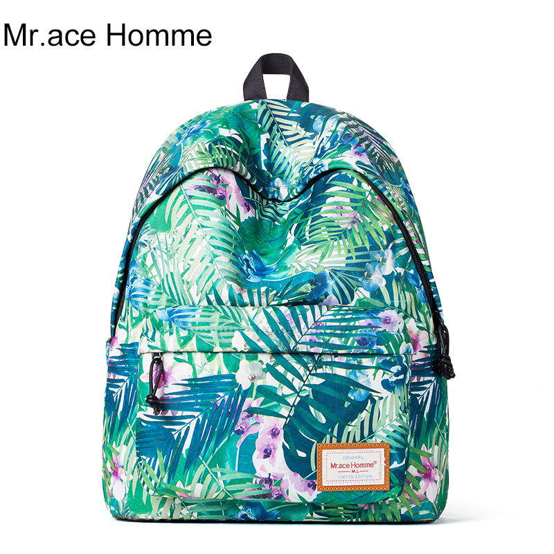 Mr.ace Homme2016春新款双肩包女韩版潮印花背包中学生书包旅行包