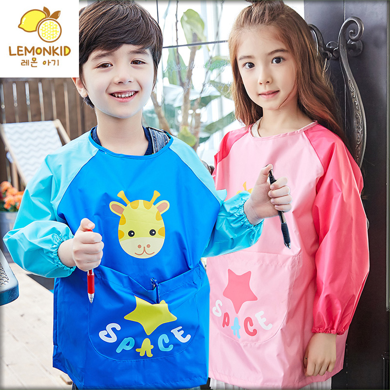 韩国儿童反穿衣男童防水罩衫女童画画衣小孩长袖吃饭罩衣宝宝围裙