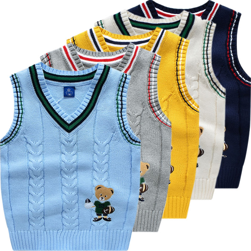儿童纯棉针织马甲童装2016秋装新款韩国小熊宝宝针织背心男童毛衣