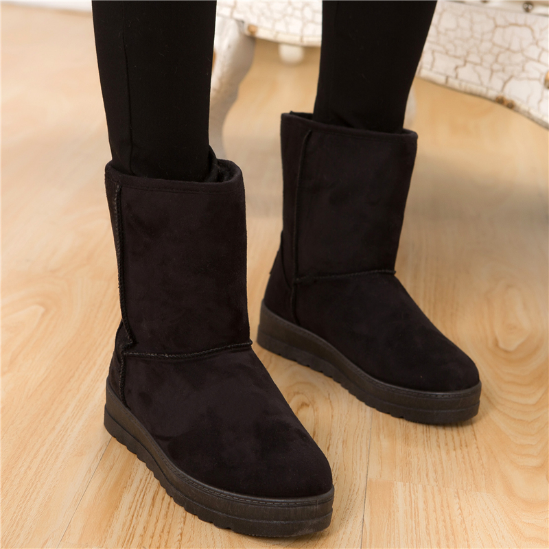 冬季韩版防水雪地靴女中筒靴加绒加厚平跟厚底保暖棉鞋棉靴子女鞋