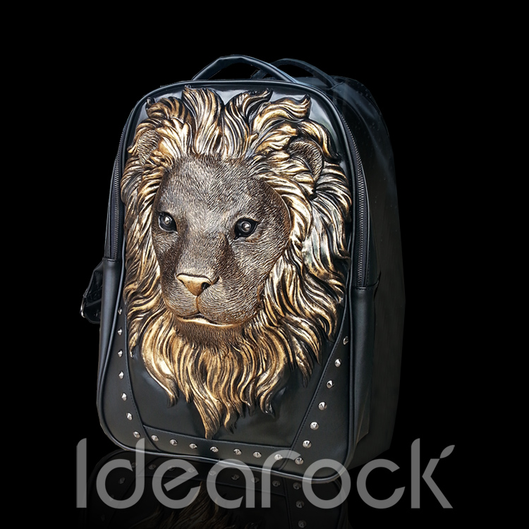 3D立体硅胶狮子头真牛皮双肩男士背包电脑包ipad包 便装包