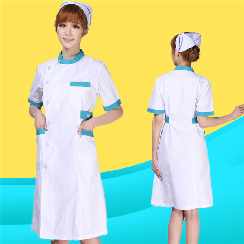 依美洁夏装护士服 立领偏巾护士服白大褂医院护士服白色 南丁格尔
