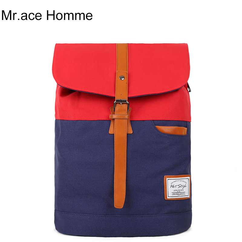 Mr.ace Homme新款潮韩版双肩包女时尚帆布包休闲旅行包学生书包男