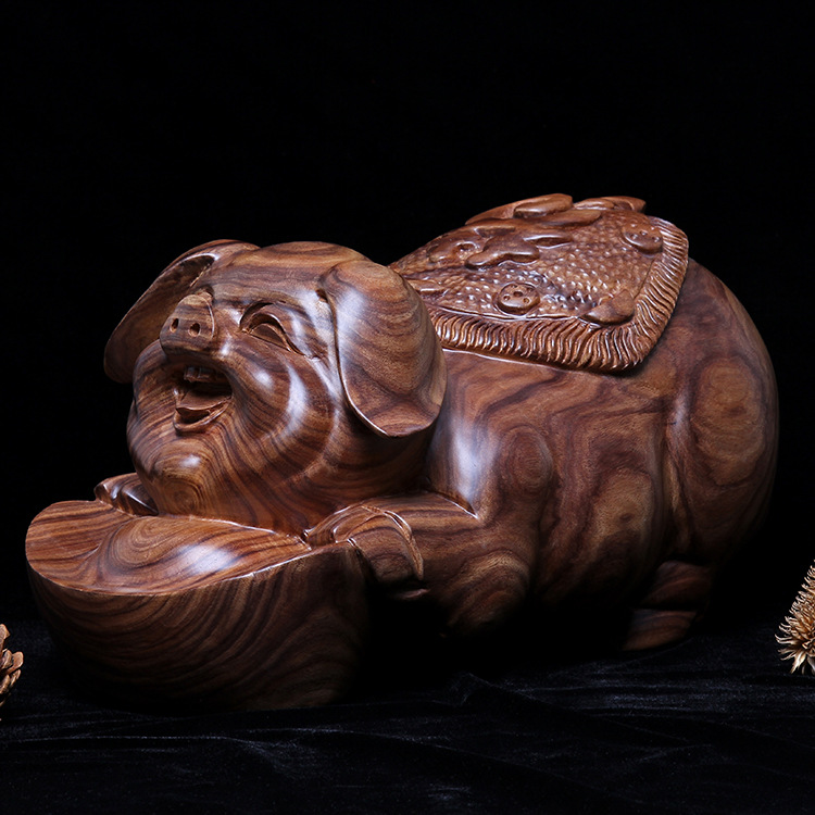饰木艺家花梨木福猪十二生肖纯手工木质工艺品摆件动物小件木雕刻