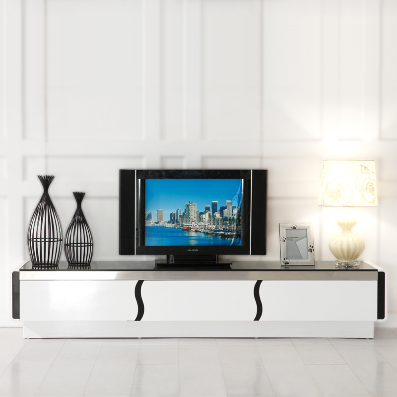 男左女右 现代简约烤漆电视柜 黑白钢化玻璃电视柜组合 客厅家具