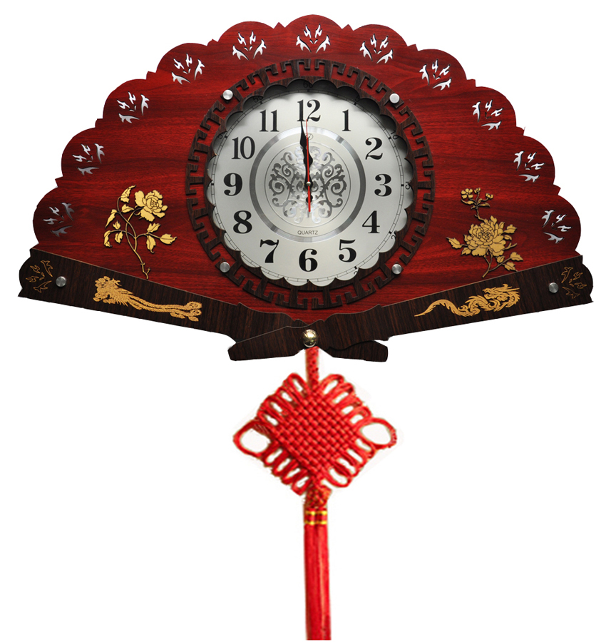 扇子形挂表 创意时尚钟表 静音太阳机芯 中式石英钟 钟表挂钟客厅